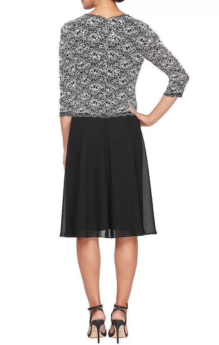 Sale Alex Evenings Short Dress With Full Skirt And Scallop Detail Black & White