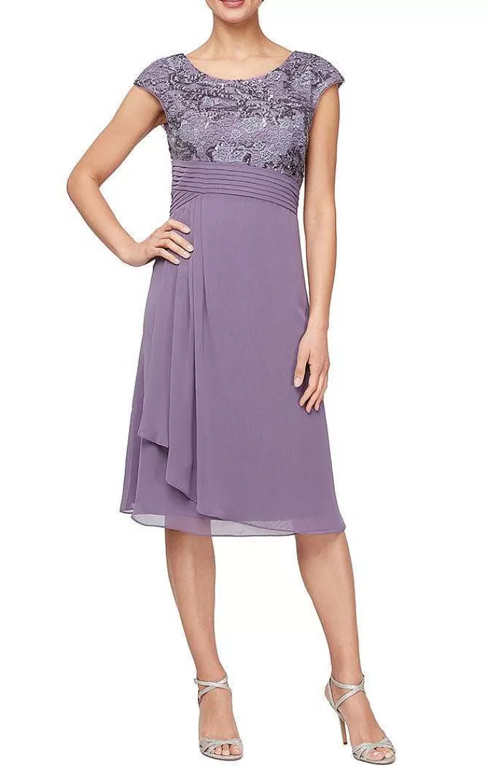 Flash Sale Alex Evenings Short Embroidered A-Line Dress With Pleated Waist Detail Icy Orchid