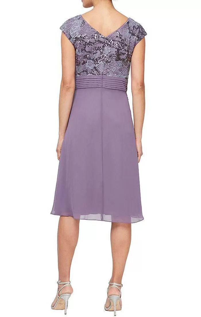 Flash Sale Alex Evenings Short Embroidered A-Line Dress With Pleated Waist Detail Icy Orchid