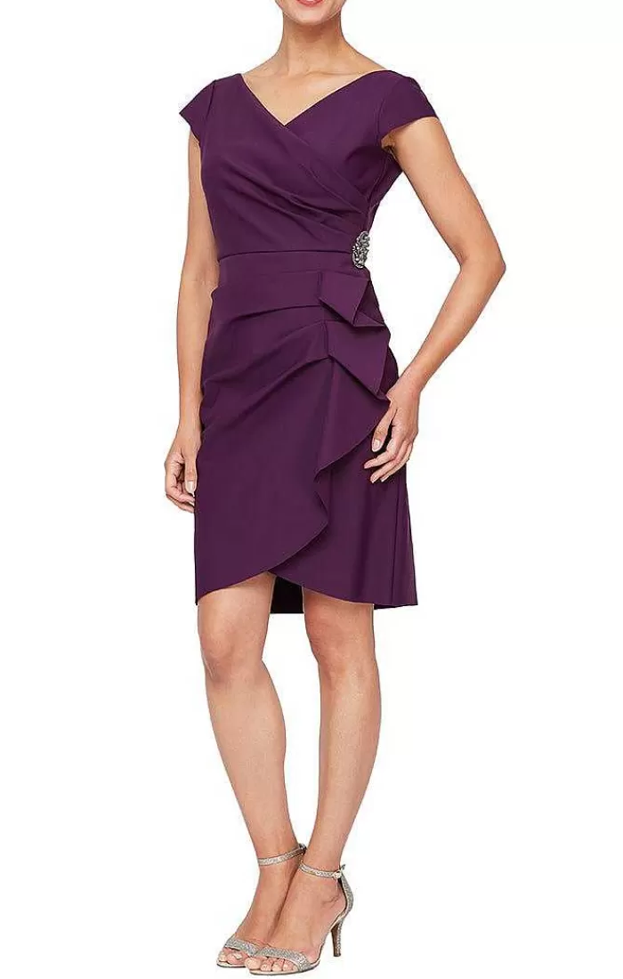 Clearance Alex Evenings Short Sheath Compression Collection Cocktail Dress Summer Plum