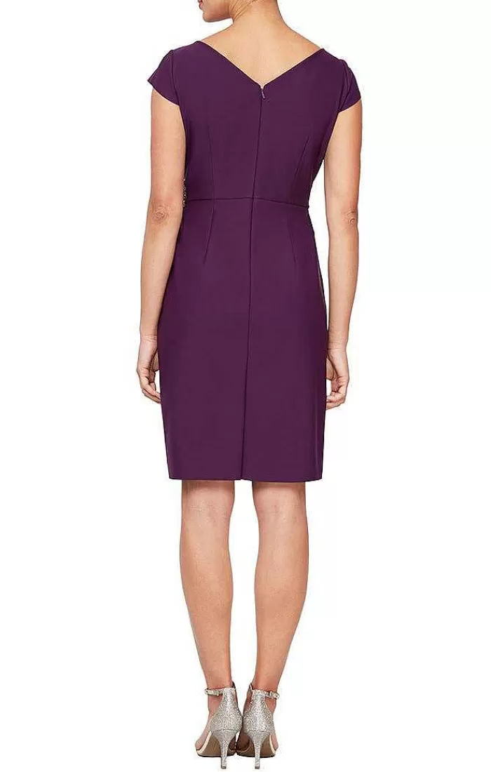 Clearance Alex Evenings Short Sheath Compression Collection Cocktail Dress Summer Plum