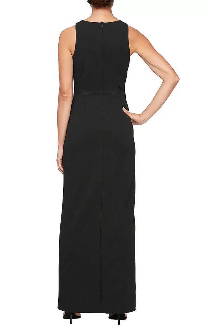 Sale Alex Evenings Sleeveless Crepe Column Dress With Rhinestone Trim Slit Detail Black