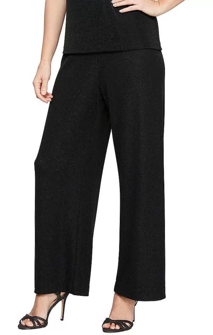 Fashion Alex Evenings Straight Leg Metallic Knit Pant Black