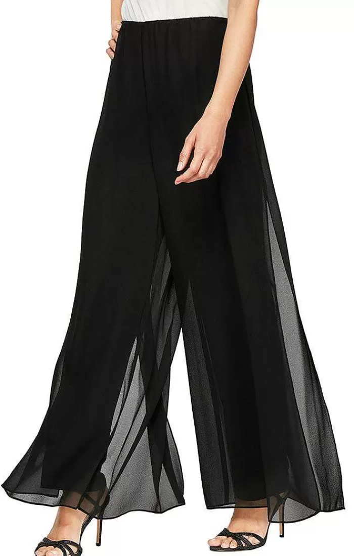 Clearance Alex Evenings Straight Leg Pant With Georgette Split Leg Overlay Black