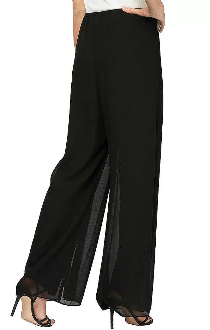 Clearance Alex Evenings Straight Leg Pant With Georgette Split Leg Overlay Black