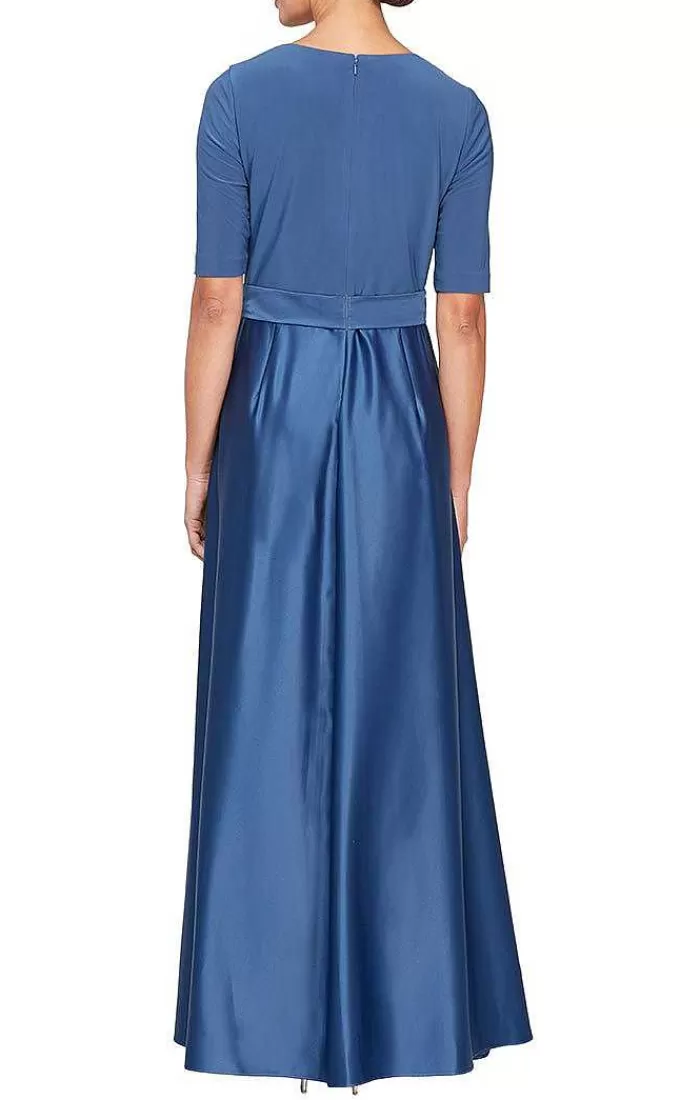 Outlet Alex Evenings Surplice Neckline Ballgown With Full Satin Skirt & Jersey Bodice Wedgewood | Eggplant | Navy