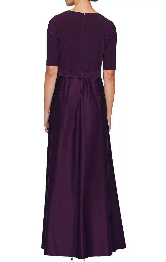 Outlet Alex Evenings Surplice Neckline Ballgown With Full Satin Skirt & Jersey Bodice Wedgewood | Eggplant | Navy