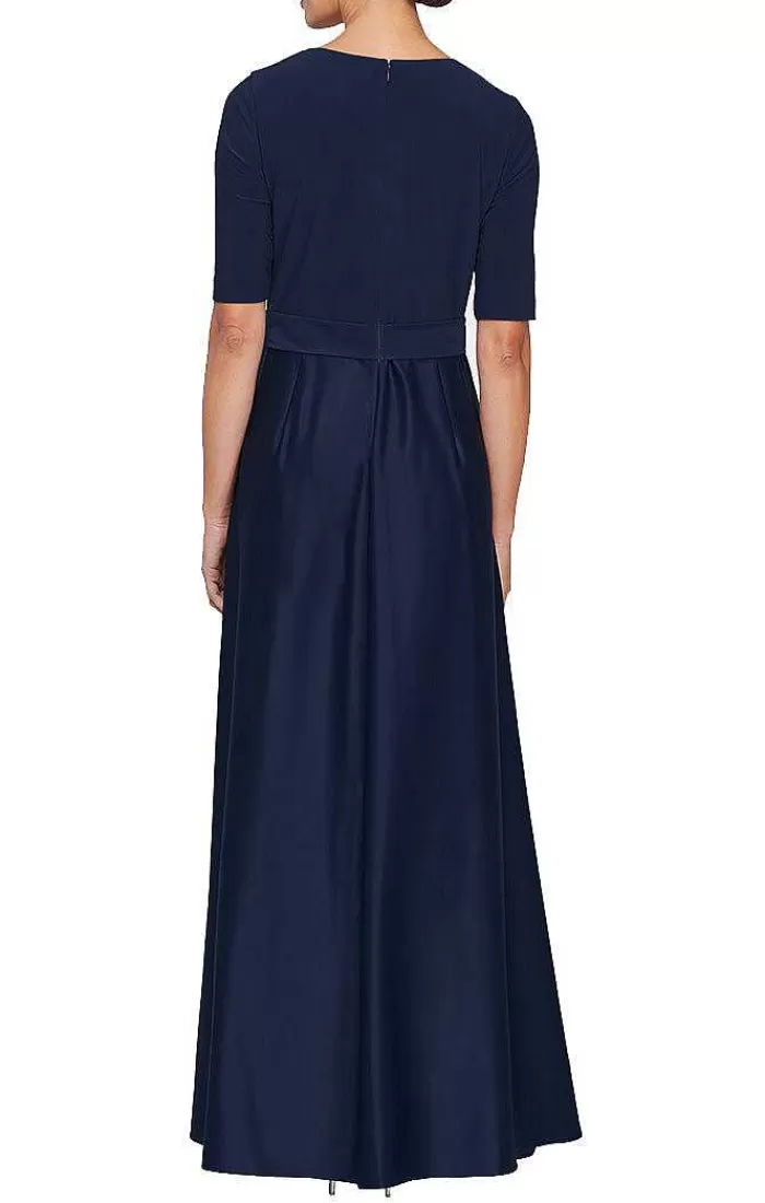 New Alex Evenings Surplice Neckline Ballgown With Full Satin Skirt & Jersey Bodice Wedgewood | Eggplant | Navy