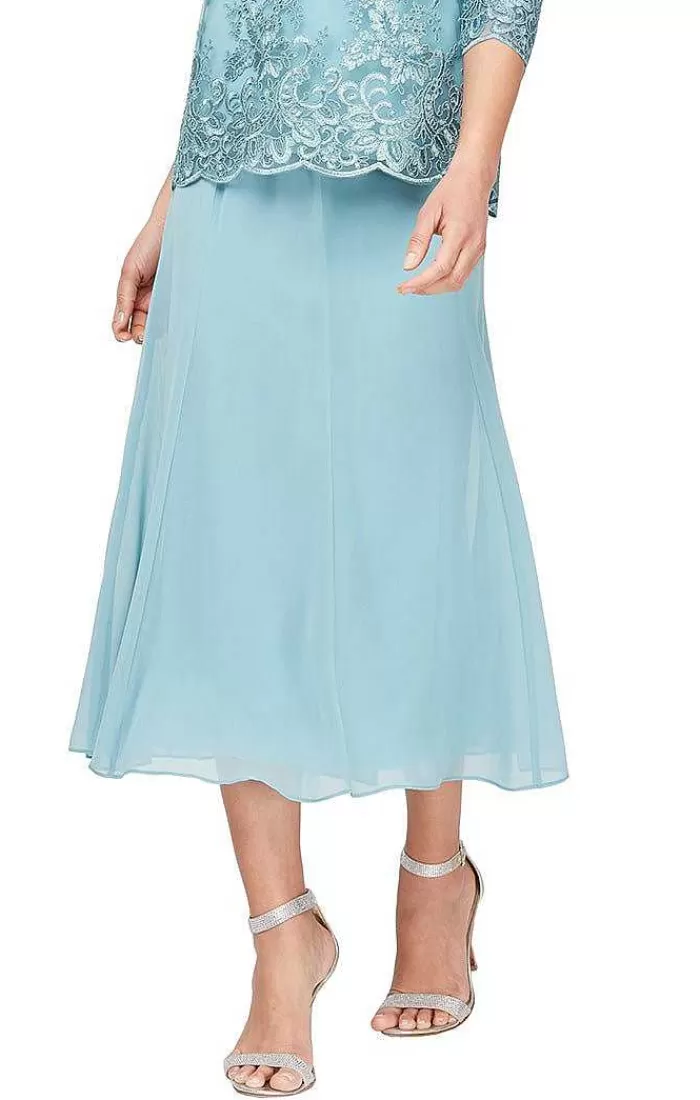 Discount Alex Evenings Tea-Length Chiffon Skirt Vintage Teal | Hydrangea | Shell Pink