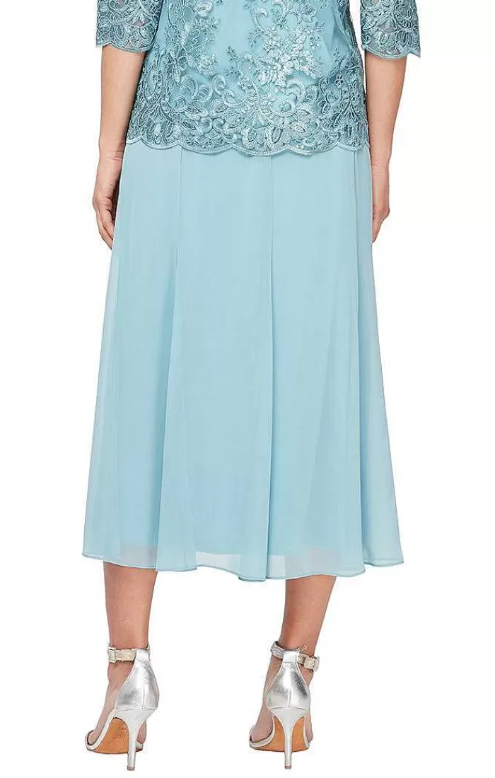 Cheap Alex Evenings Tea-Length Chiffon Skirt Vintage Teal | Hydrangea | Shell Pink